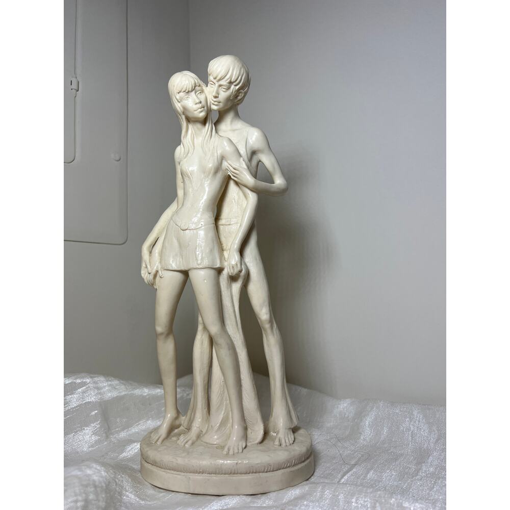 A. Santini Signed Sculpture Man Woman 1960 clothes Embracing Rare 12"